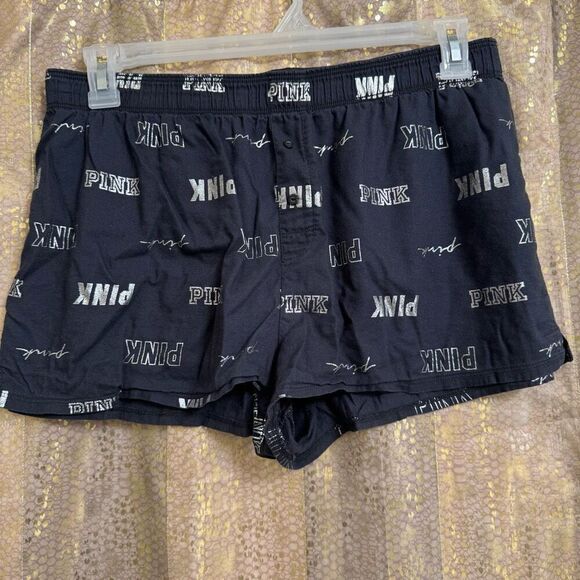 PINK Victorias Secret Black Gold Soft Sleep Boxer Shorts Large - Picture 1 of 6